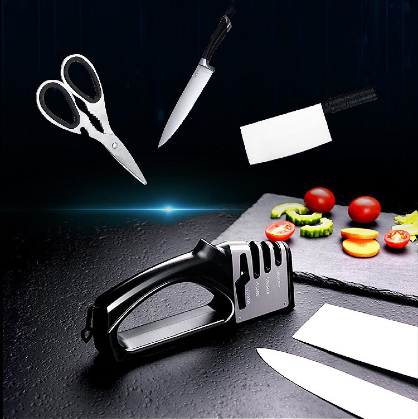 [4IN1] Affilacoltelli, accessori per coltelli da cucina 4 in 1, affilacoltelli e forbici manuali.